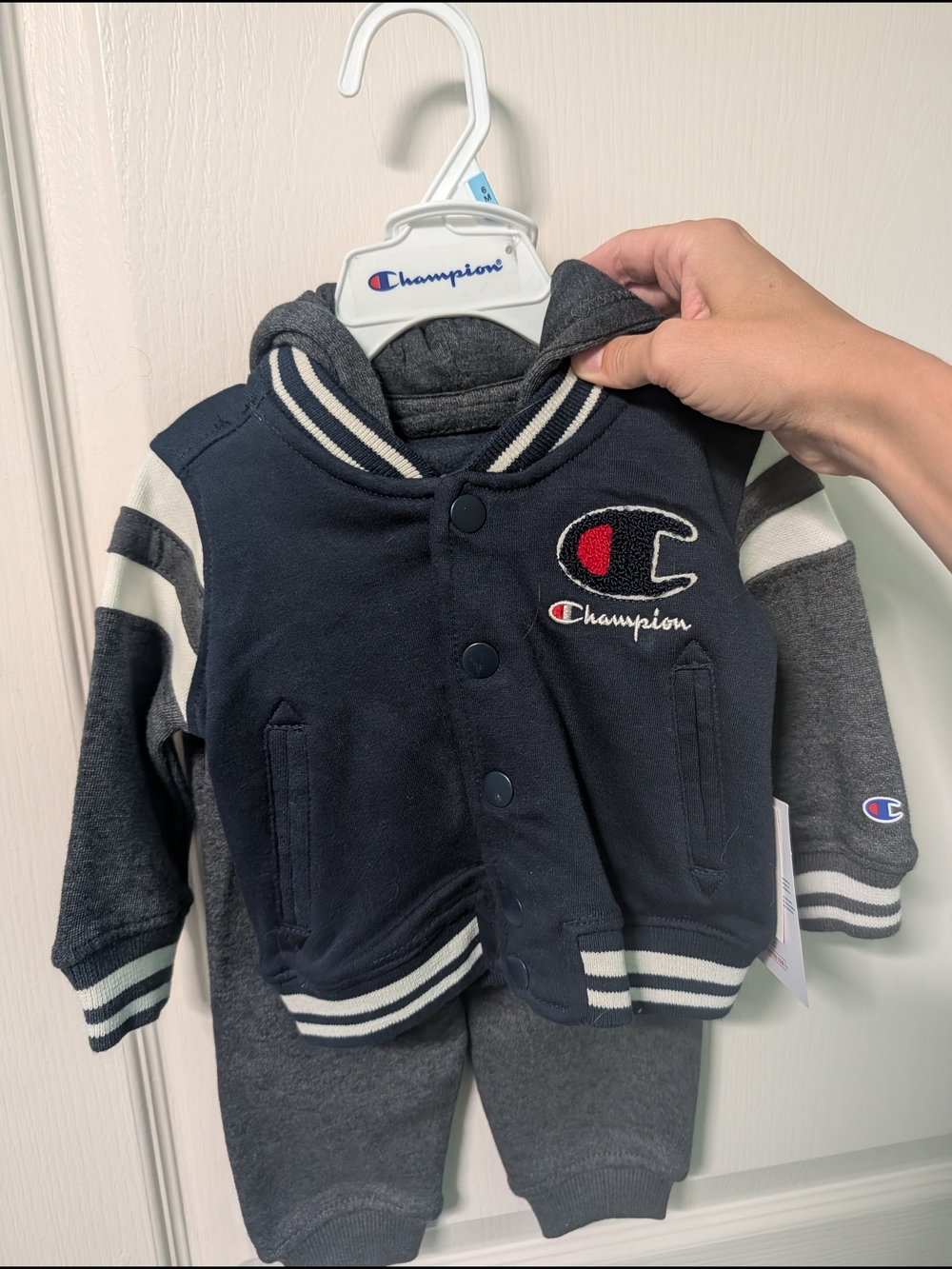 Champion Navy & Gray Kids Hoodie Jacket with Embroidered Logo